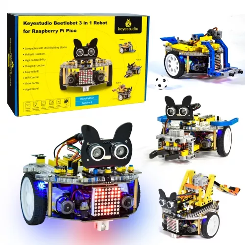 Keyestudio 라즈베리 파이 Pico 3 in 1 Beetlebot 로봇 자동차 STEM 교육 DIY 키트 LEGO + 프로젝트와 호환 가능